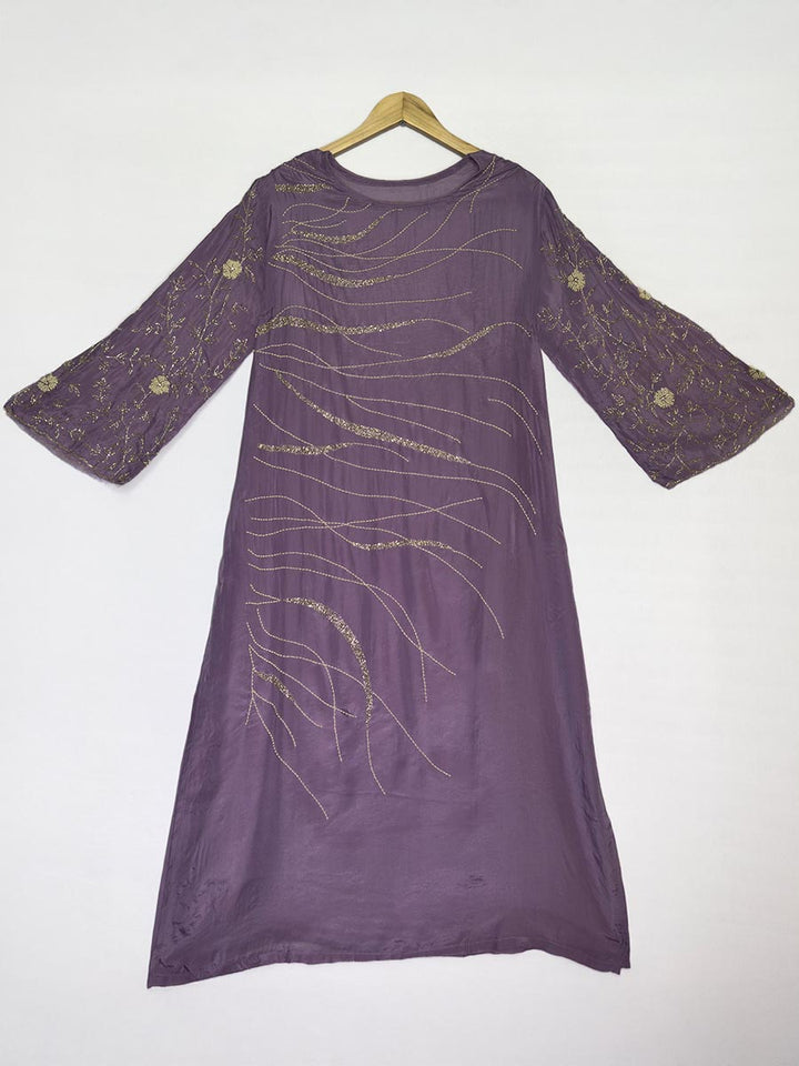 Lilac Breeze Cutdana &amp; Pearl Semi-Stitched Set