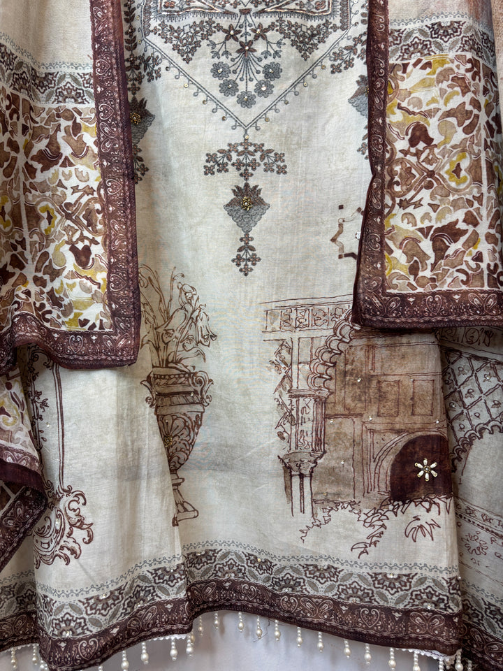 Pearlina – Brown Mul Cotton Printed Highlight Suit