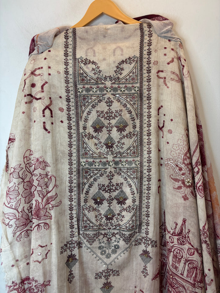 Pearlina – Red Mul Cotton Printed Highlight Suit