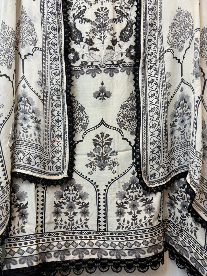 Pearlina – Beige Muslin Printed Pearl Suit