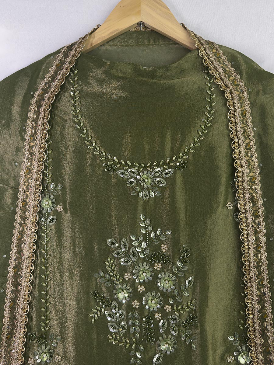 Olive Green Handcrafted Tissue Ensemble