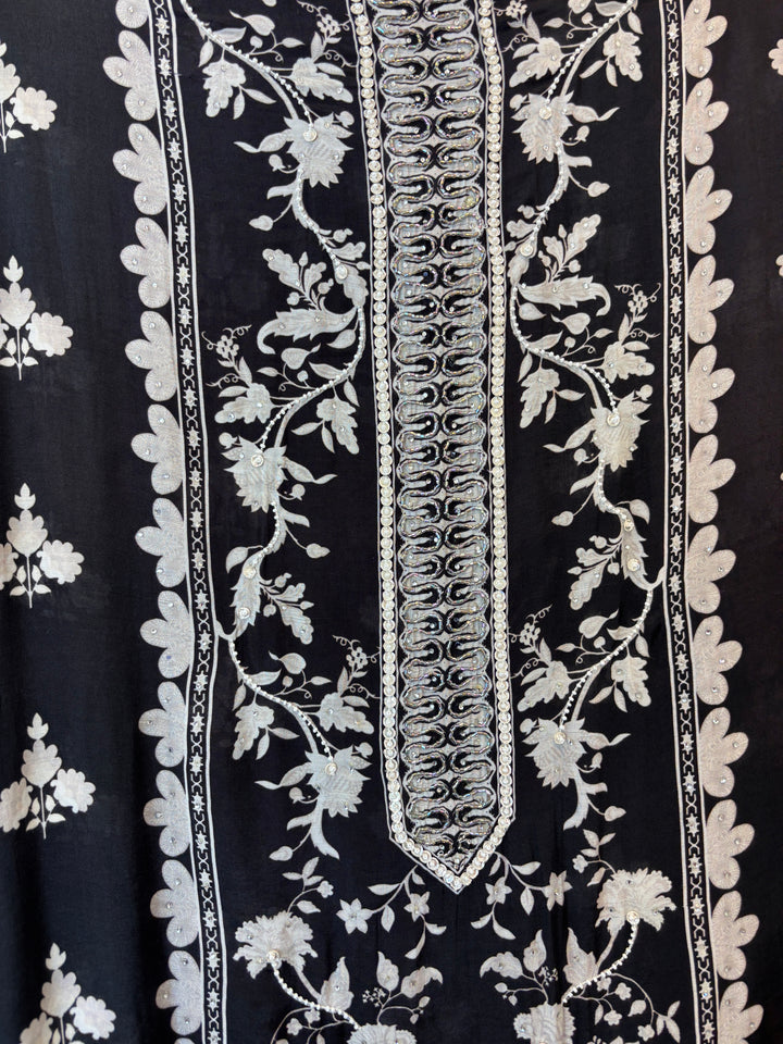 Pearlina – Black Muslin Printed Pearl Suit