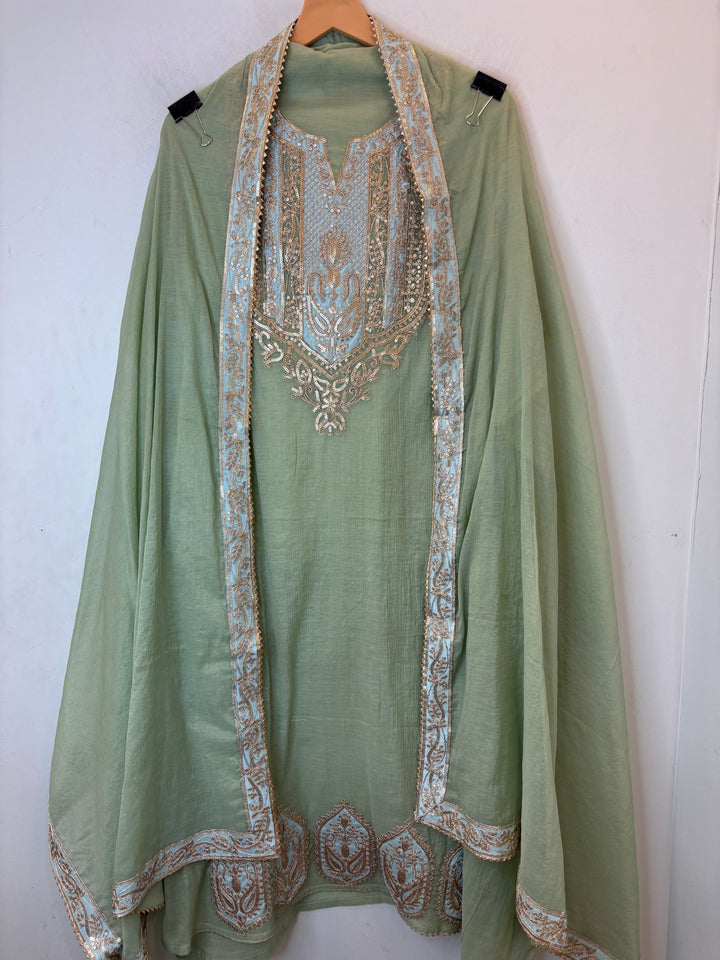Zivika – Green Mul Cotton Dori Lace Suit