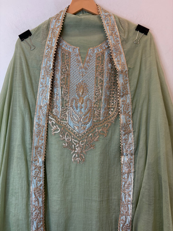 Zivika – Green Mul Cotton Dori Lace Suit