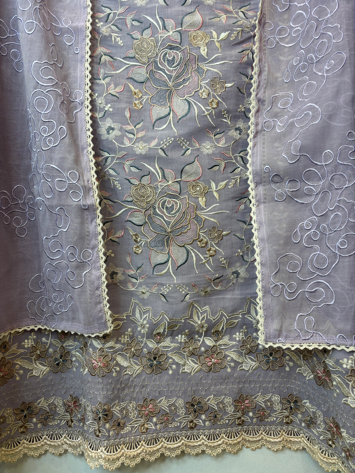 Zarvini – Purple Mul Cotton Zari Floral Suit