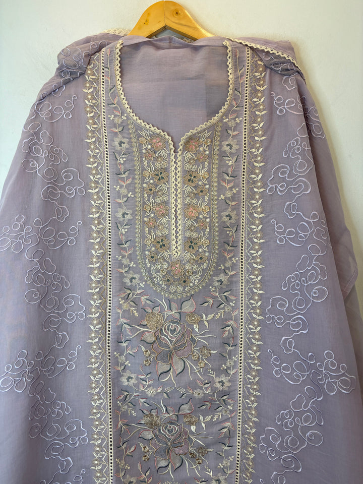Zarvini – Purple Mul Cotton Zari Floral Suit