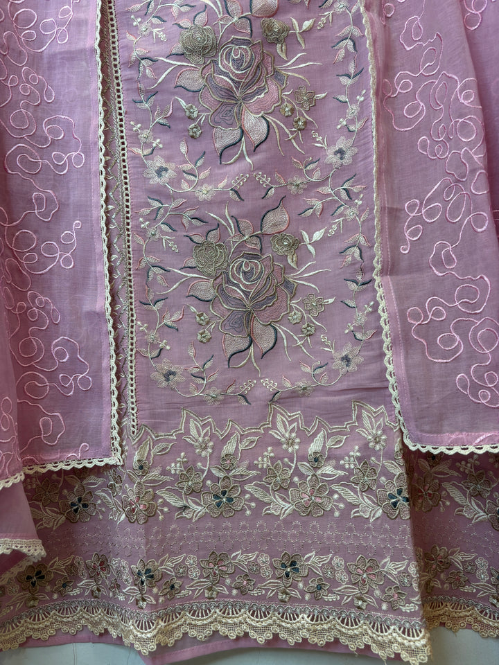 Zarvini – Pink Mul Cotton Zari Floral Suit