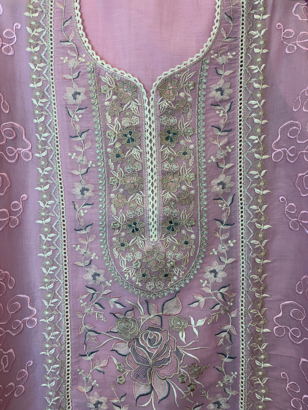 Zarvini – Pink Mul Cotton Zari Floral Suit