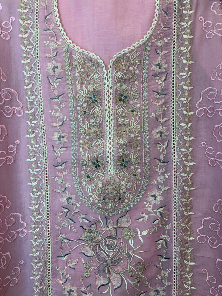 Zarvini – Pink Mul Cotton Zari Floral Suit