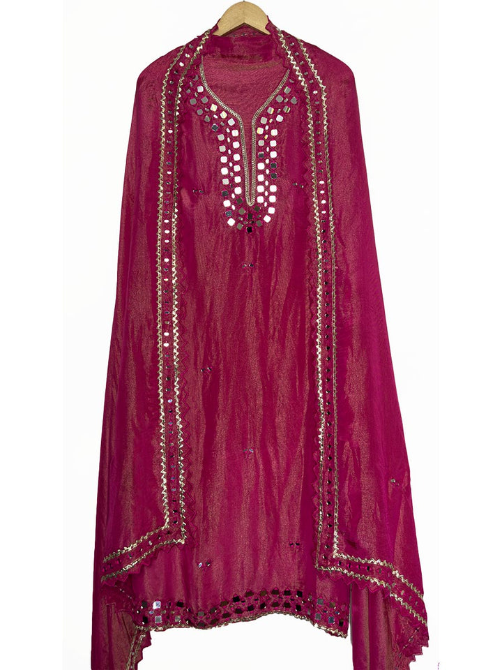 Rani Pink Tissue Mirror Work Ensemble