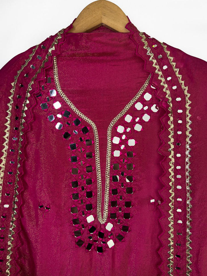 Rani Pink Tissue Mirror Work Ensemble