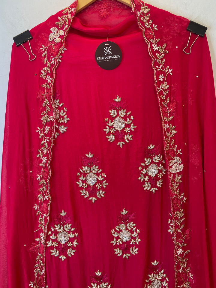 Hot Pink Unstitched Organza Suit
