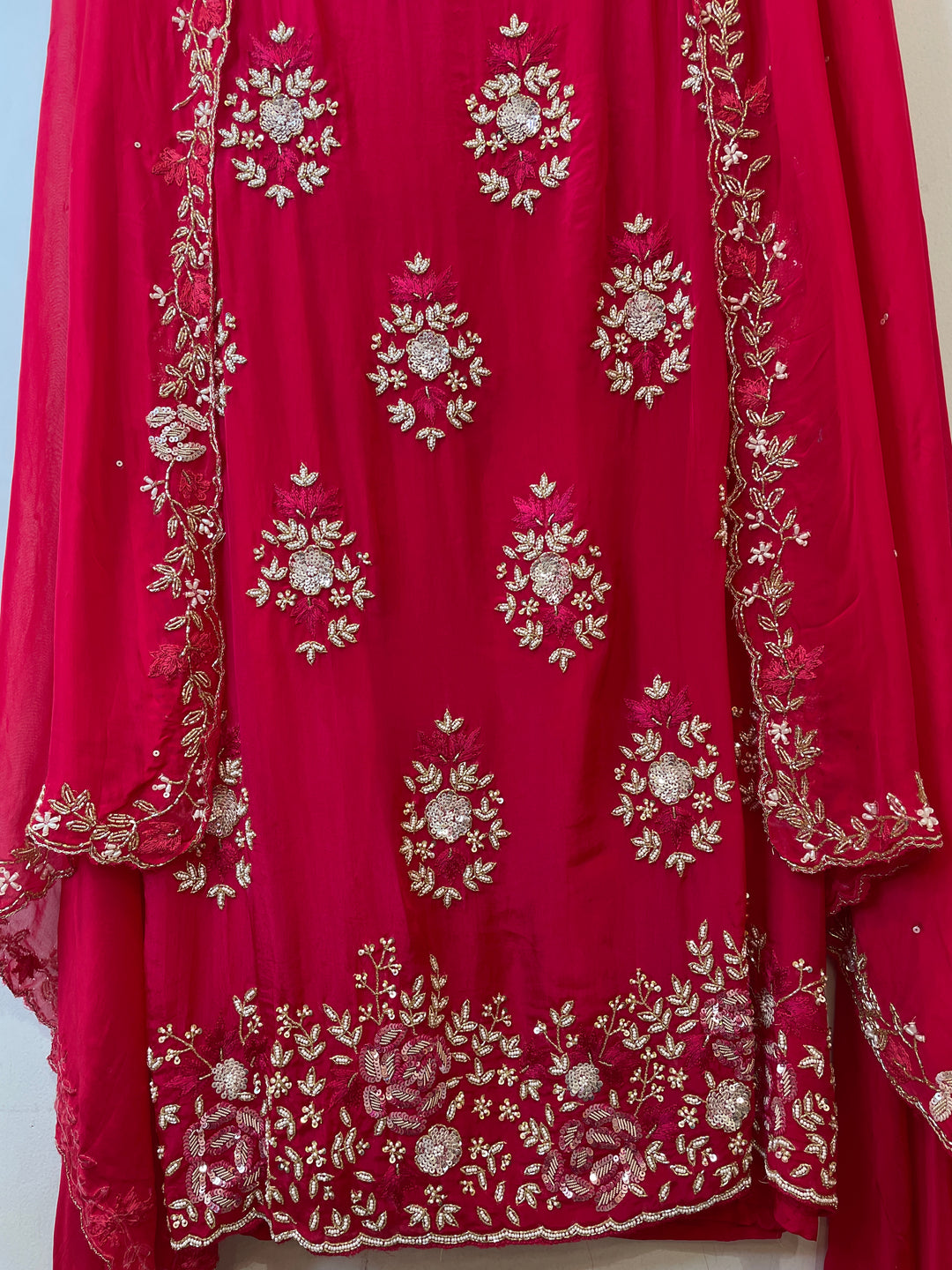 Hot Pink Unstitched Organza Suit