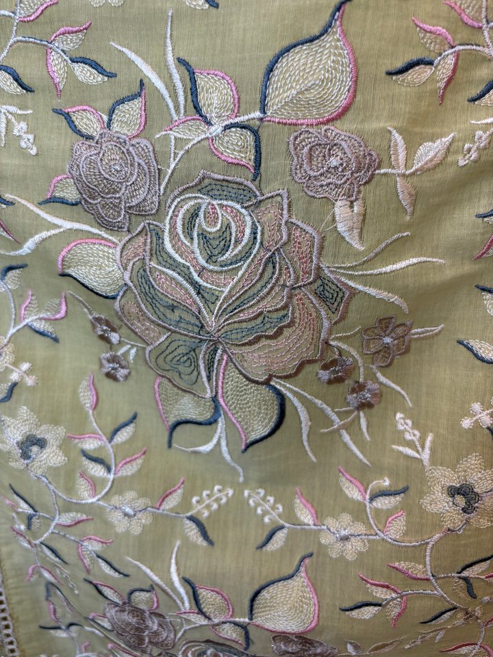 Zarvini – Yellow Mul Cotton Zari Floral Suit