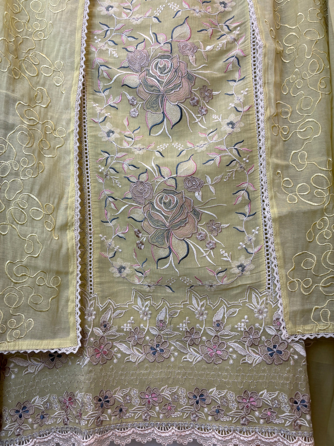 Zarvini – Yellow Mul Cotton Zari Floral Suit