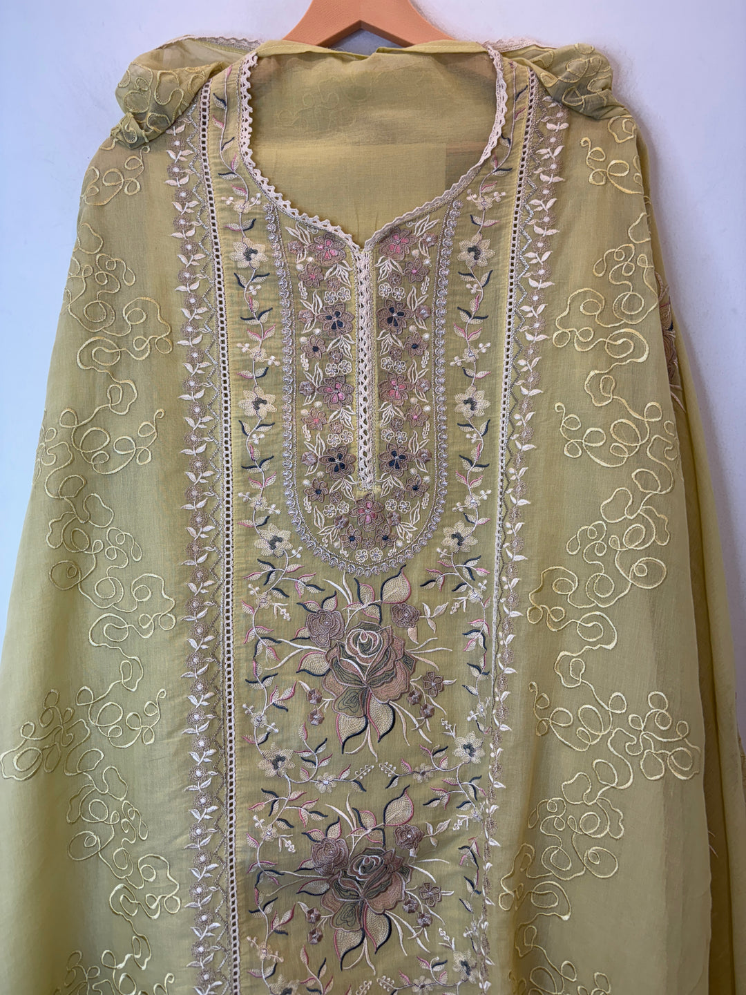 Zarvini – Yellow Mul Cotton Zari Floral Suit