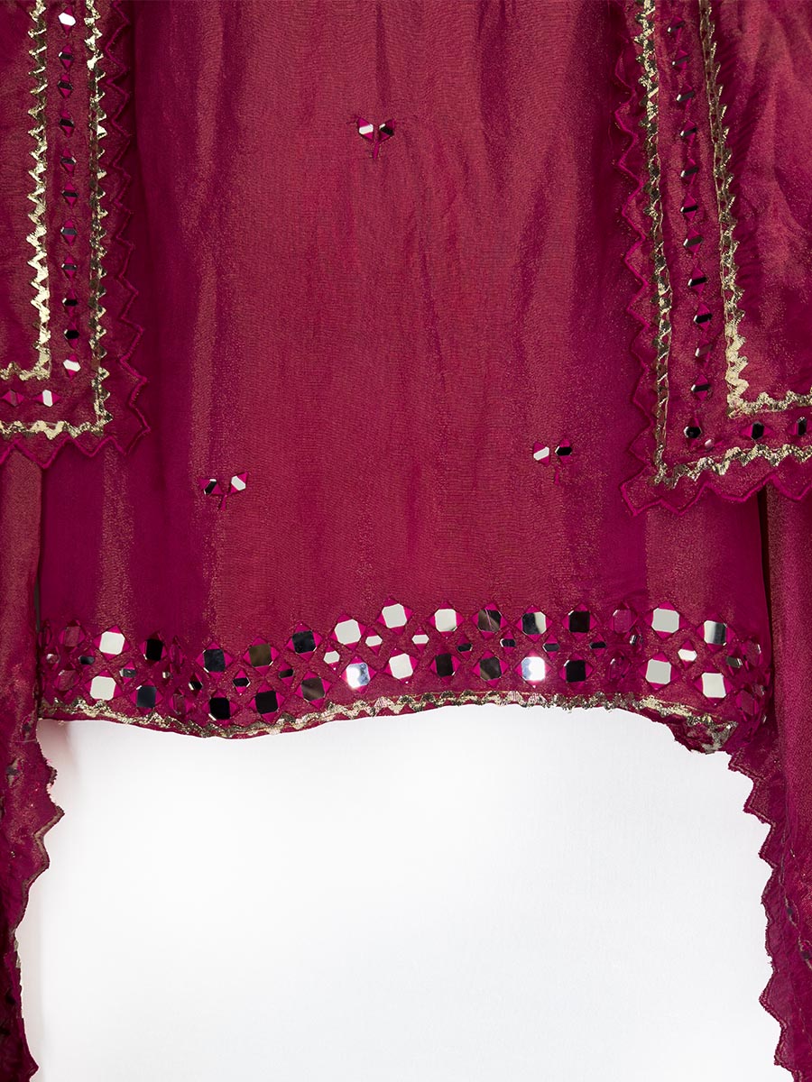 Rani Pink Tissue Mirror Work Ensemble