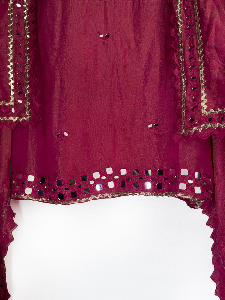 Rani Pink Tissue Mirror Work Ensemble