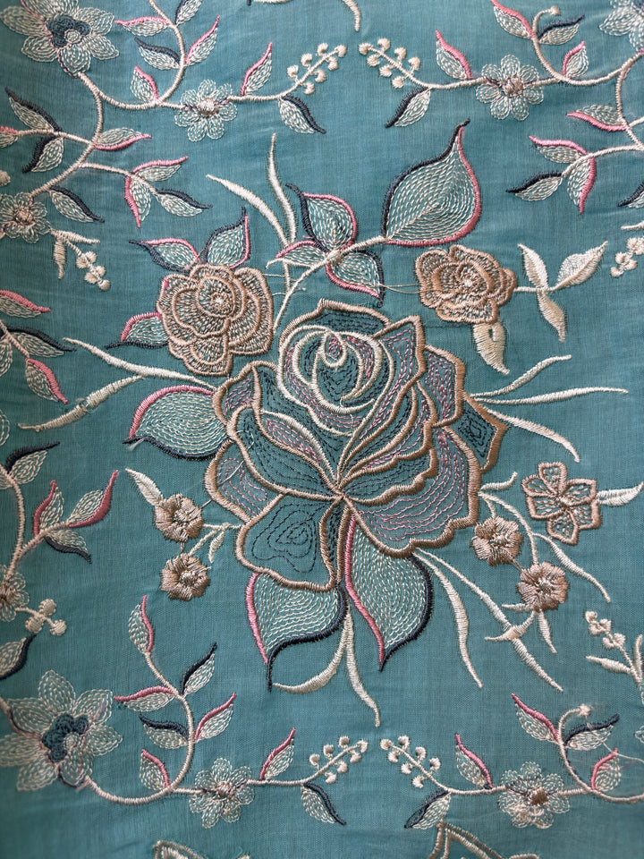 Zarvini – Blue Mul Cotton Zari Floral Suit