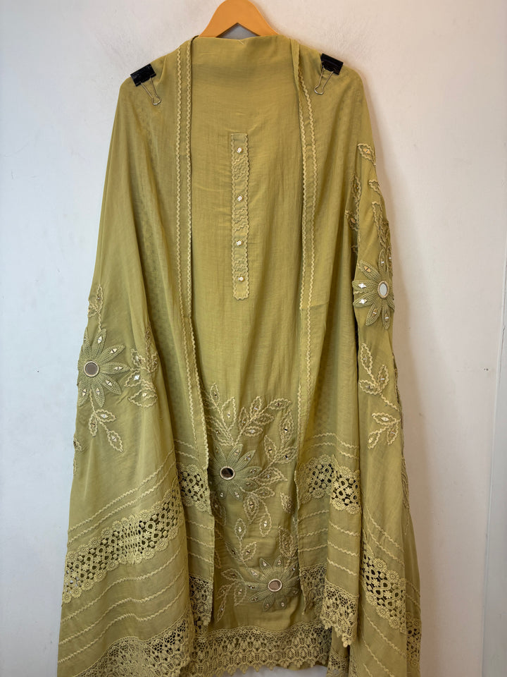Florika – Green Mul Cotton Mirror Crochet Suit