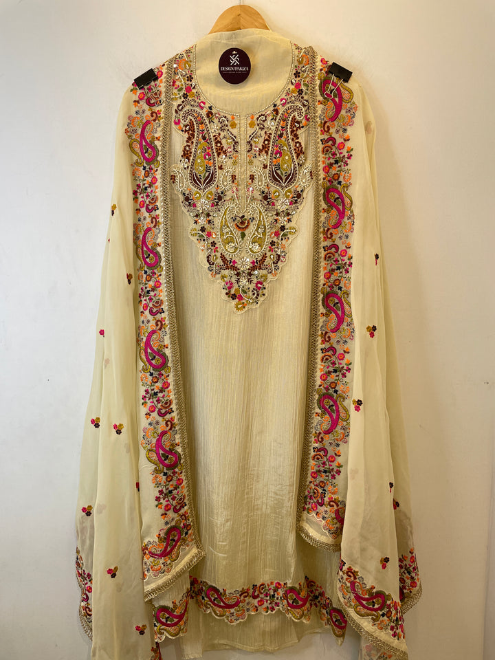 Selina – Crush Tissue &amp; Organza Embroidered Suit