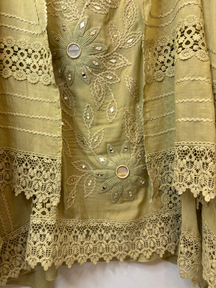 Florika – Green Mul Cotton Mirror Crochet Suit