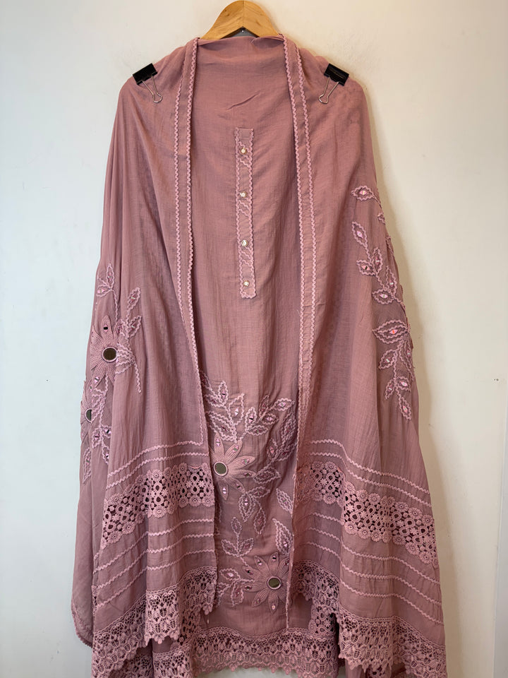 Florika – Pink Mul Cotton Mirror Crochet Suit