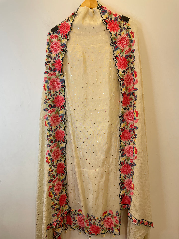 Aurelia – Ivory Gold Tissue Suit with Pita &amp; Cross Stitch