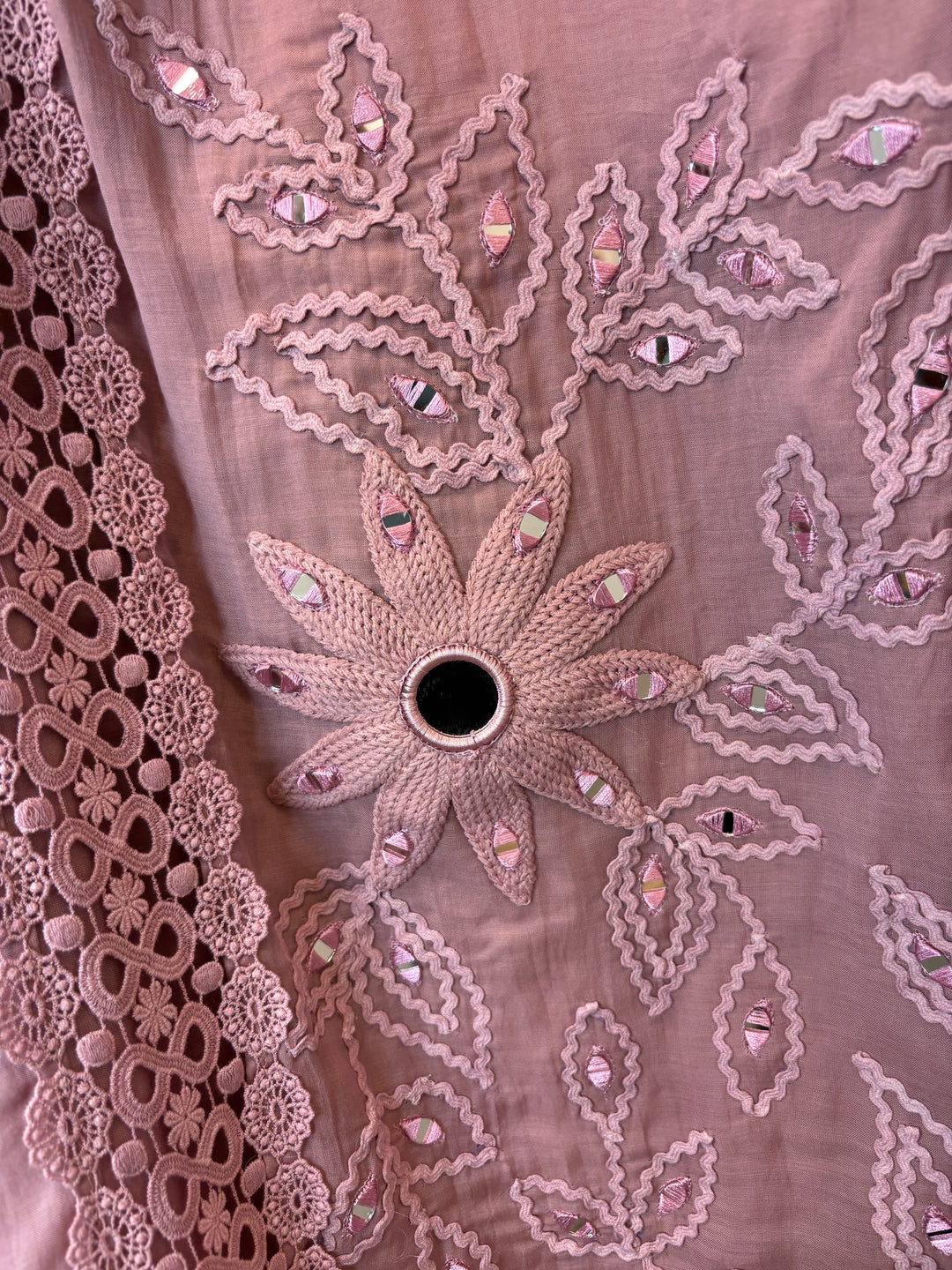 Florika – Pink Mul Cotton Mirror Crochet Suit