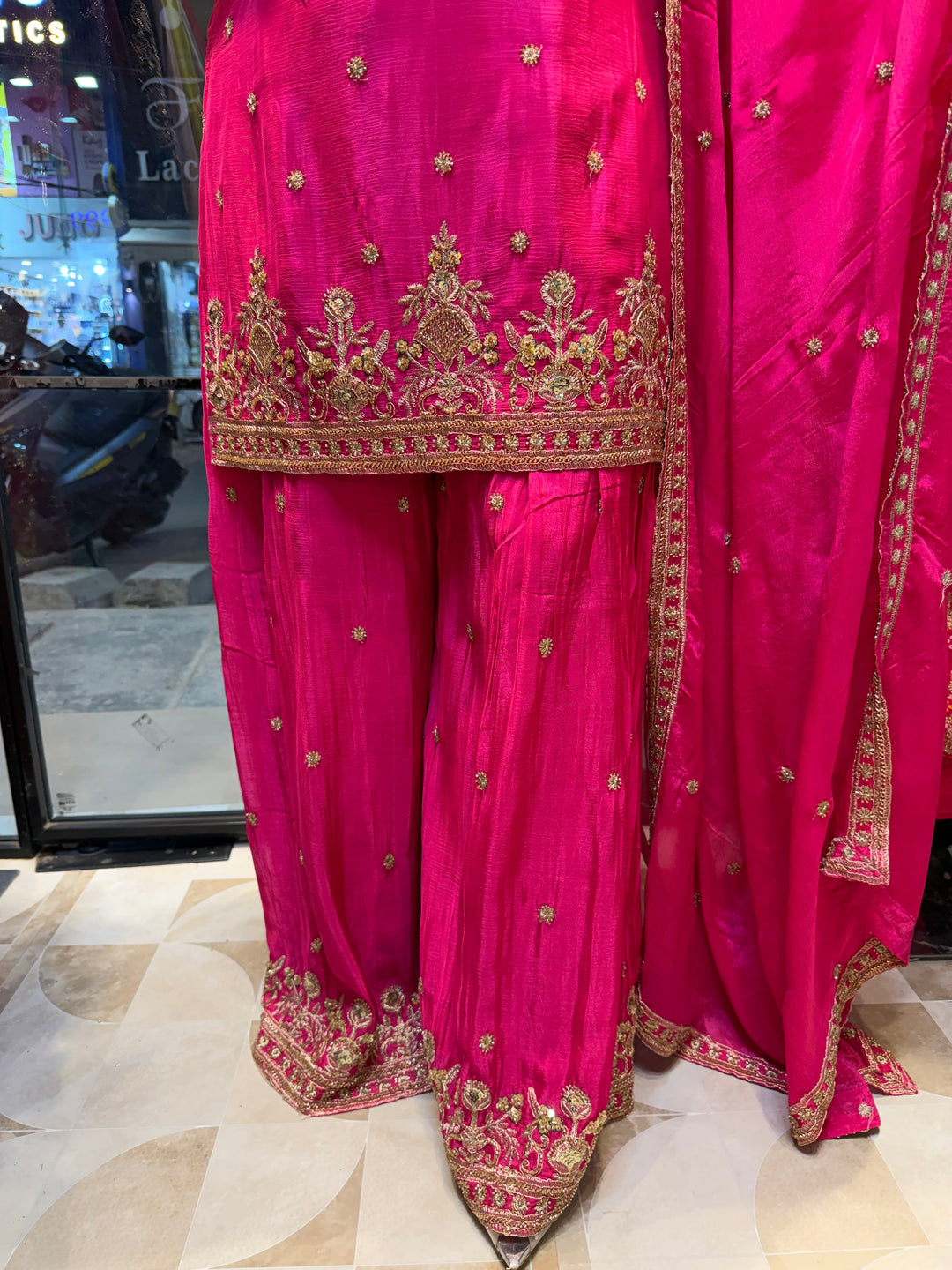 Aira – Pink Chinon Zari Embroidered Sharara Set