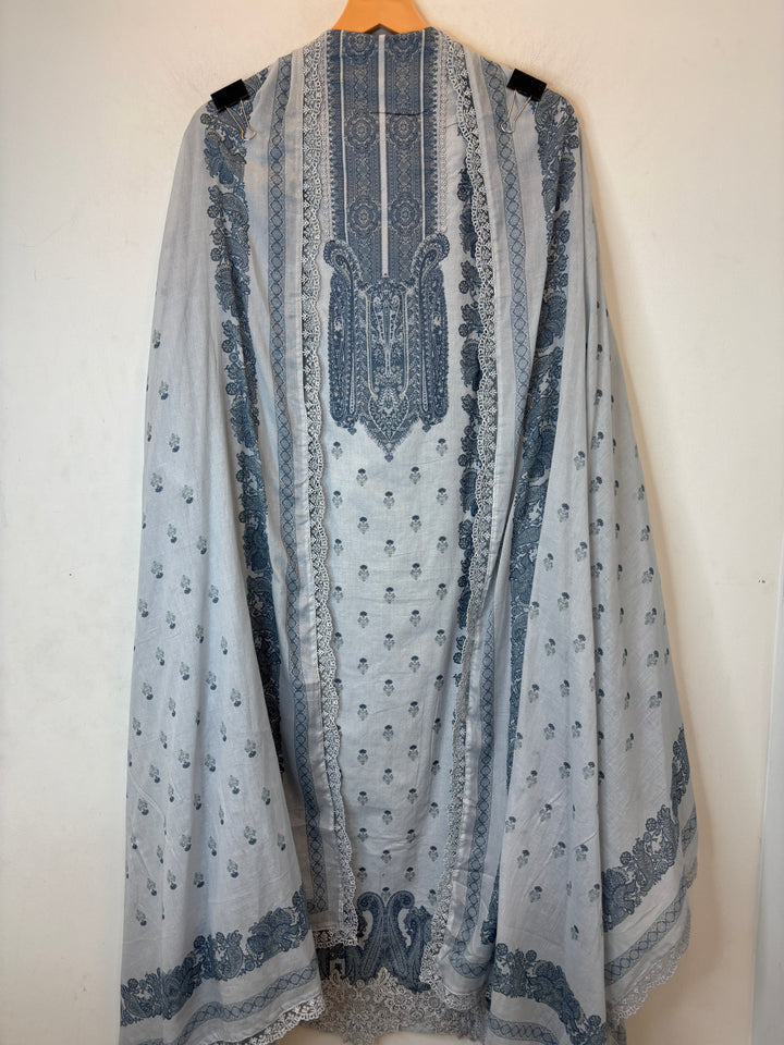 Crovera – Blue Mul Cotton Crochet Lace Suit