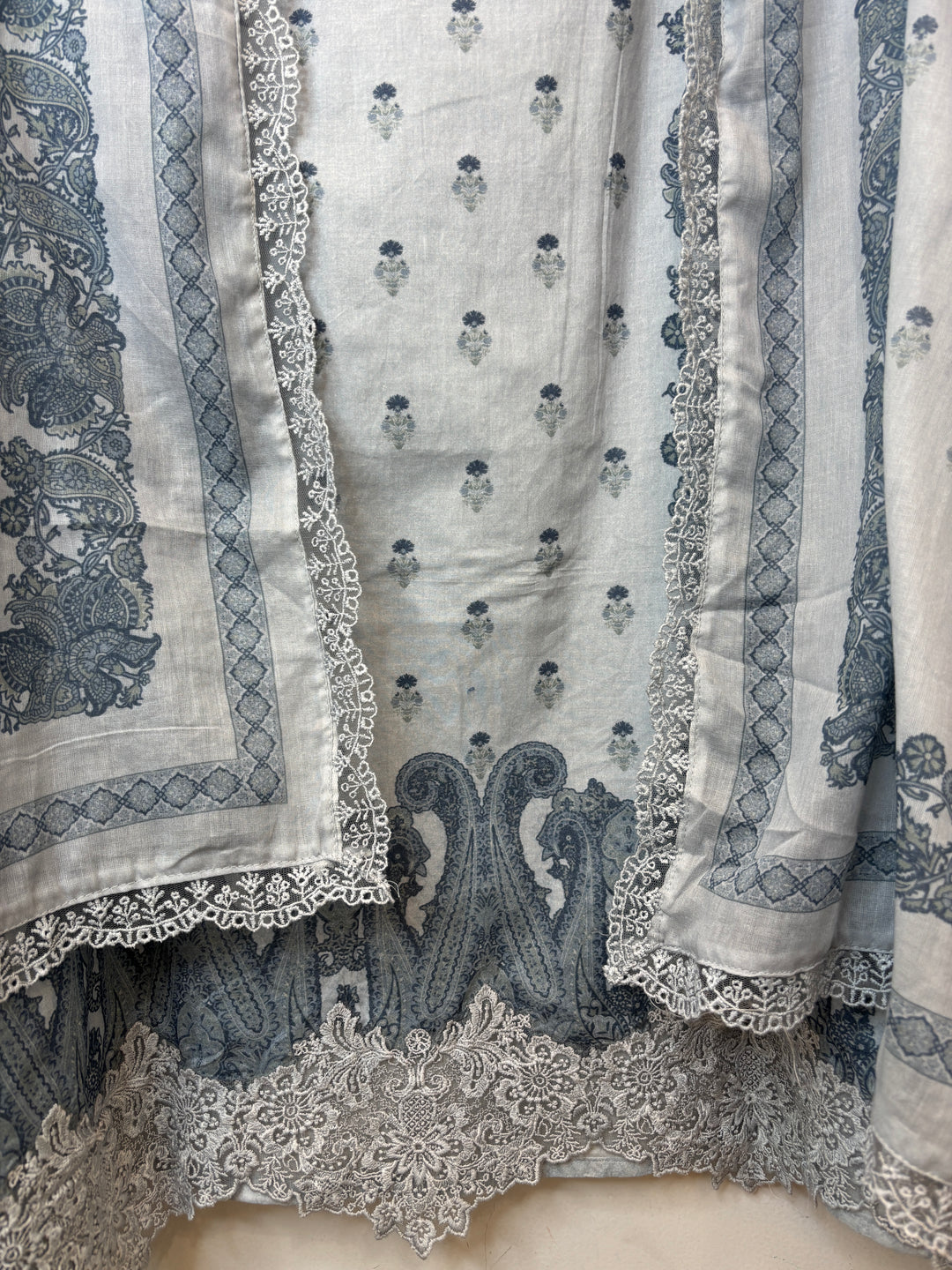 Crovera – Blue Mul Cotton Crochet Lace Suit