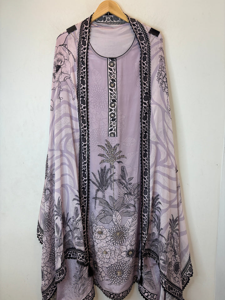 Zivara – Lavender Crepe Digital Cutdana Suit