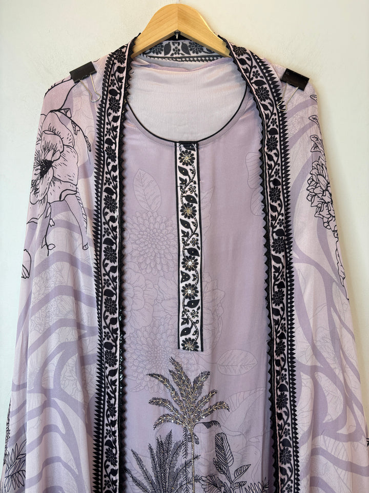 Zivara – Lavender Crepe Digital Cutdana Suit