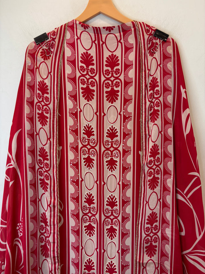 Zarela – Red Pure Crepe Pearl Print Suit