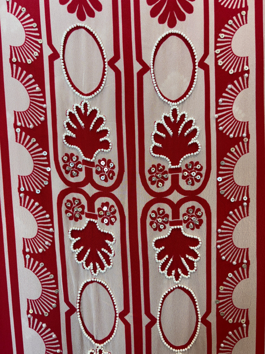 Zarela – Red Pure Crepe Pearl Print Suit