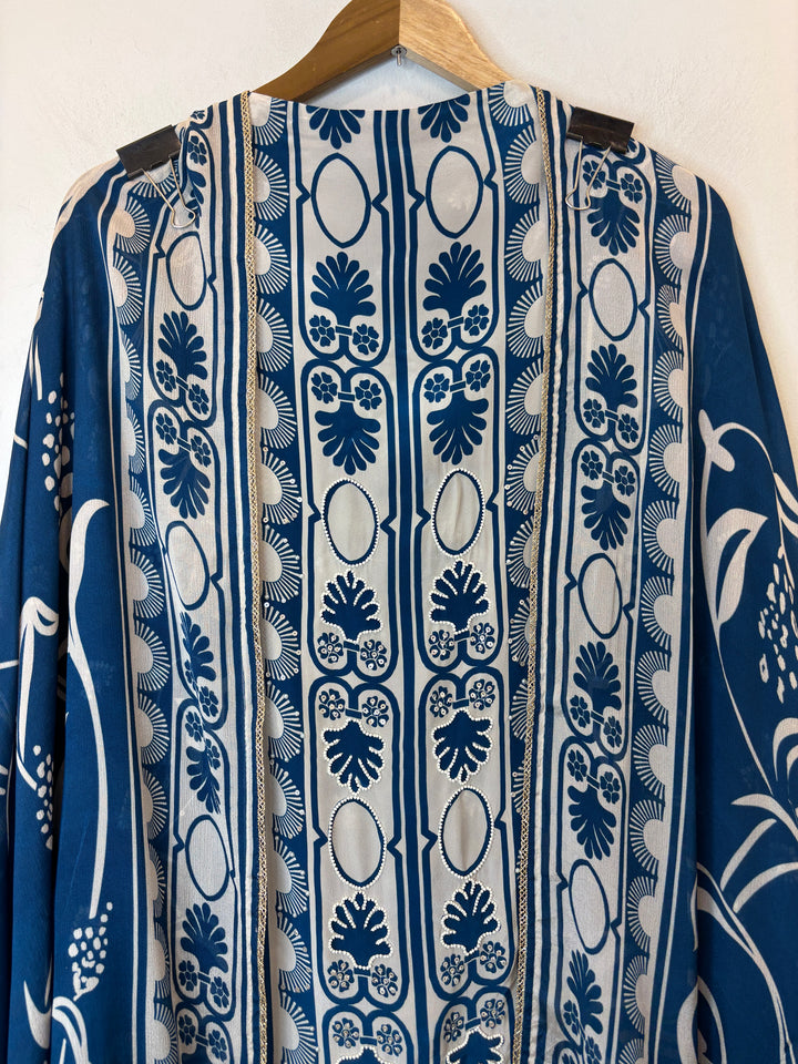 Zarela – Blue Pure Crepe Pearl Print Suit