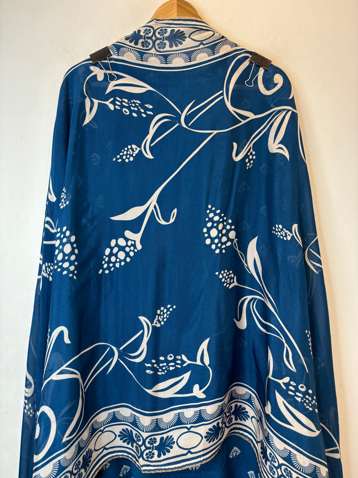 Zarela – Blue Pure Crepe Pearl Print Suit