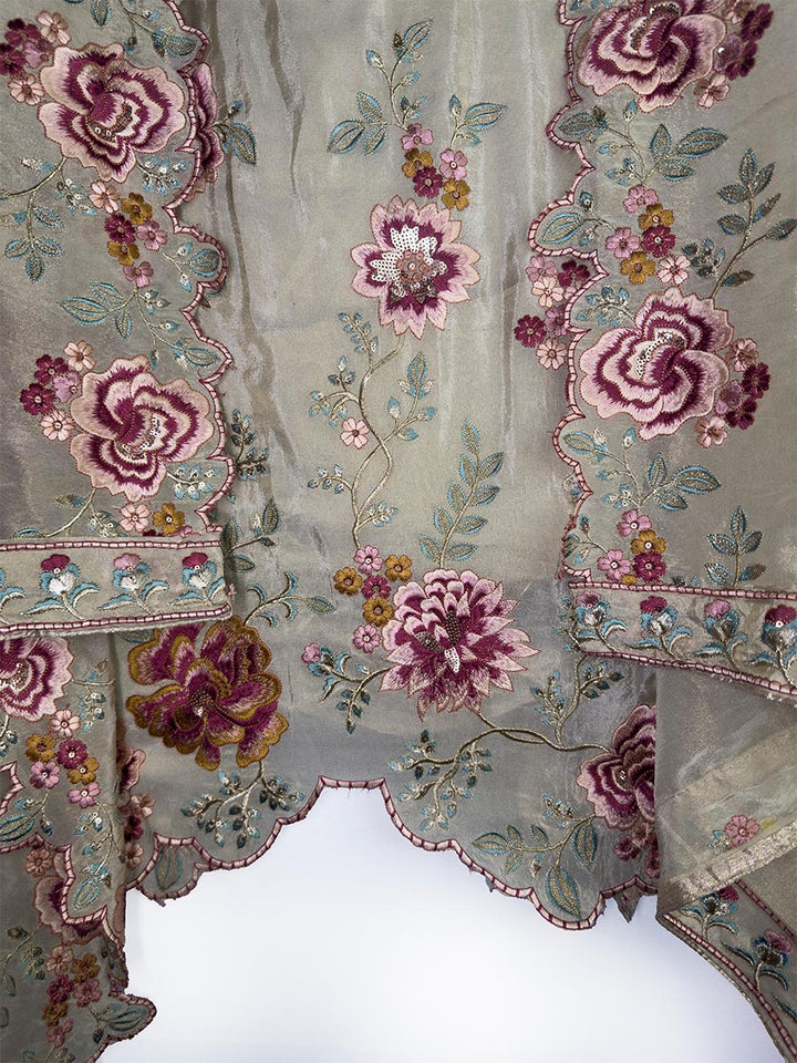 Zaria – Ivory Gold Embroidered Tissue Suit