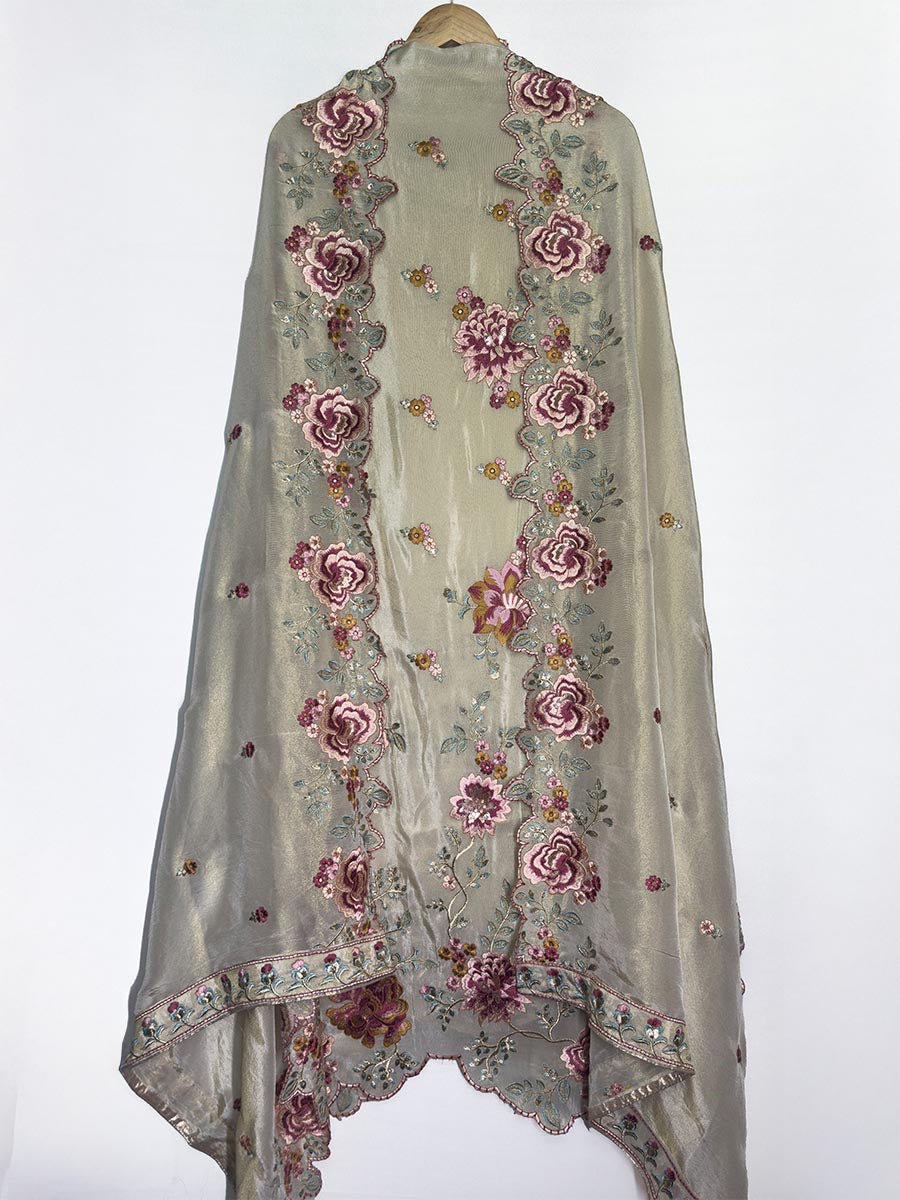 Zaria – Ivory Gold Embroidered Tissue Suit