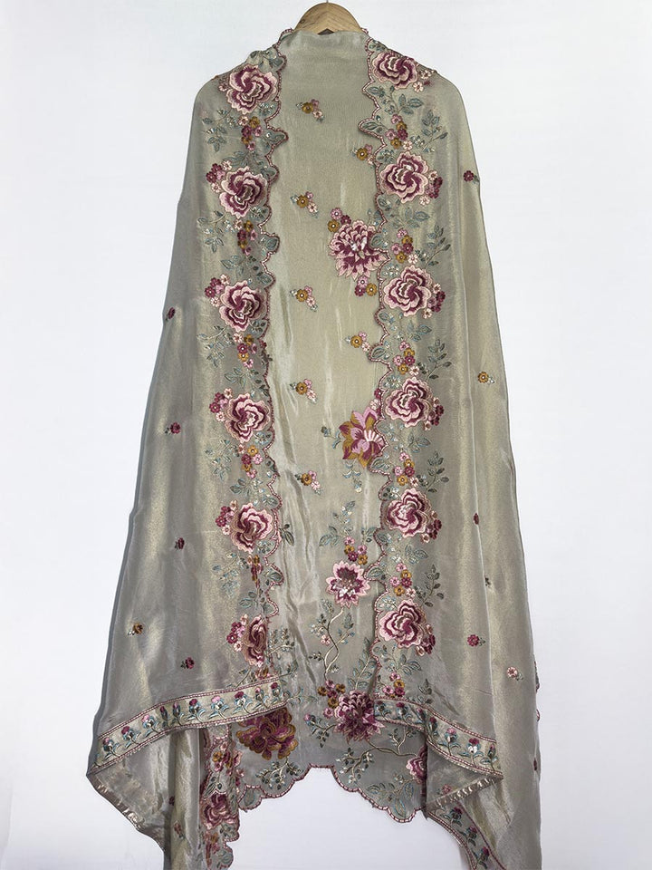 Zaria – Ivory Gold Embroidered Tissue Suit