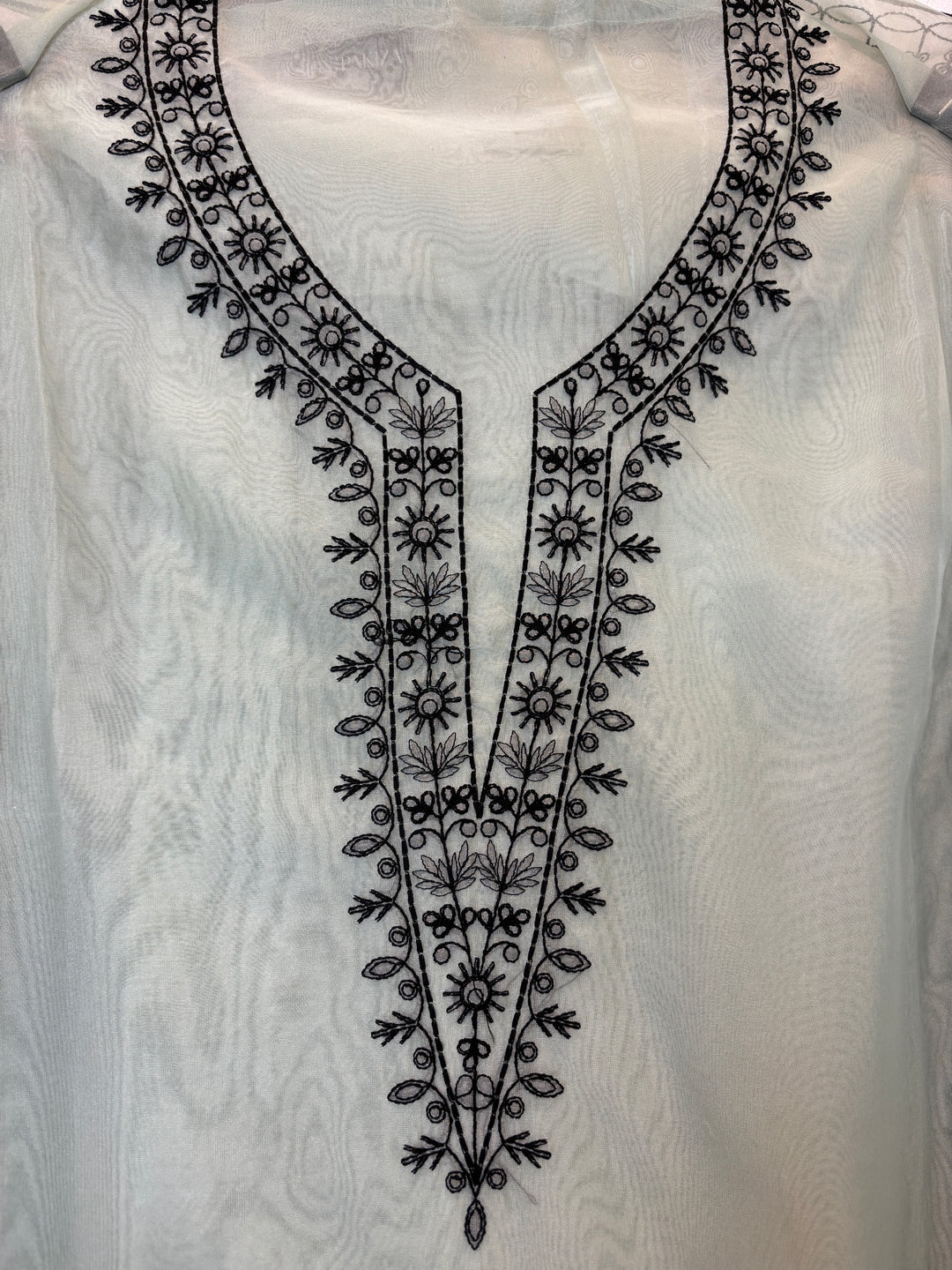 Zehara – Green Organza Threadwork Suit