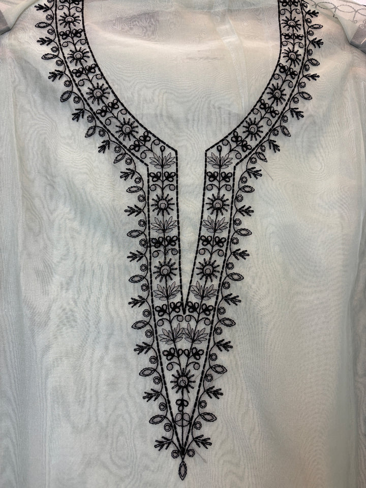 Zehara – Green Organza Threadwork Suit