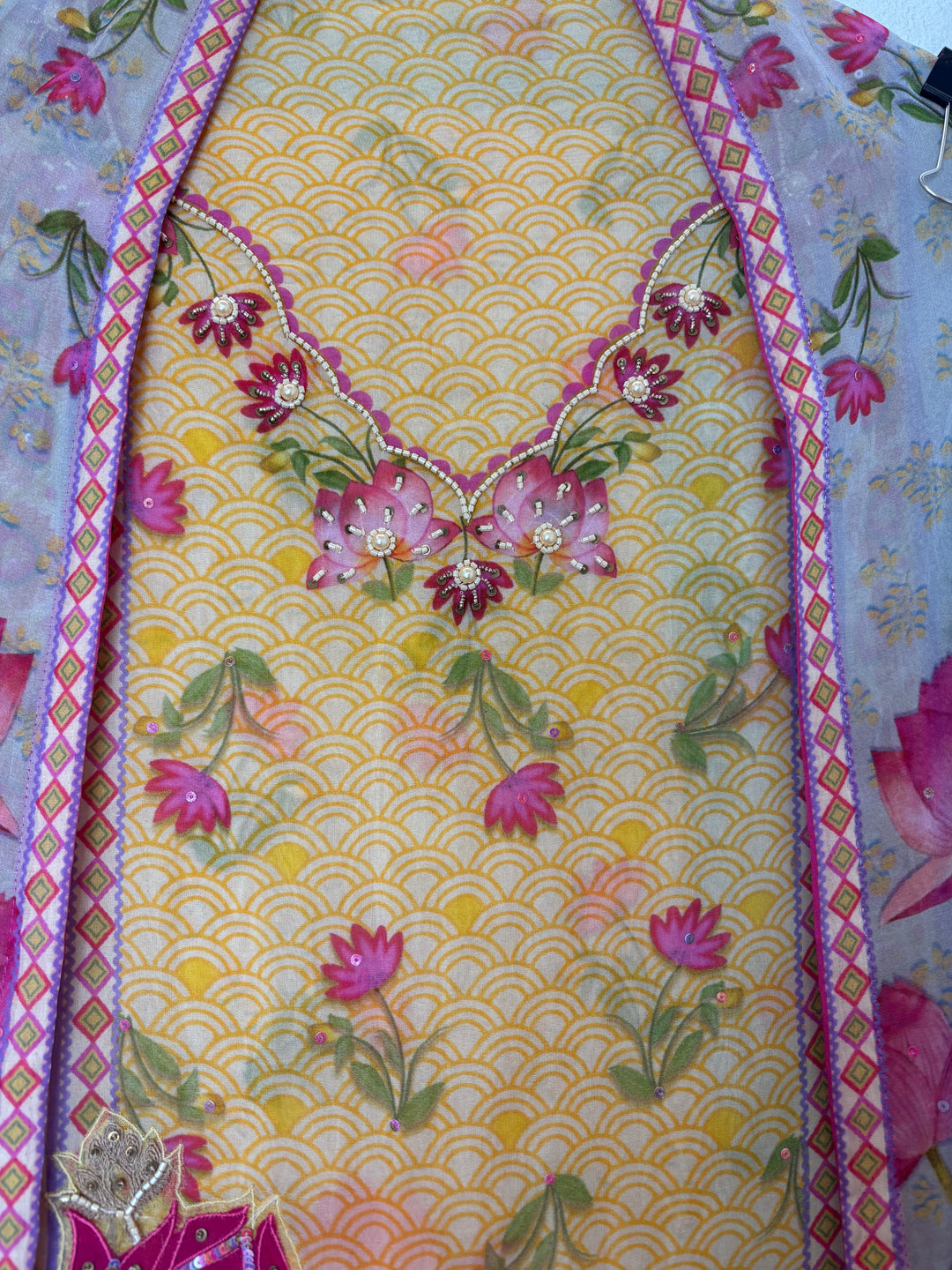 Florelle – Yellow Organza Pearl Floral Suit