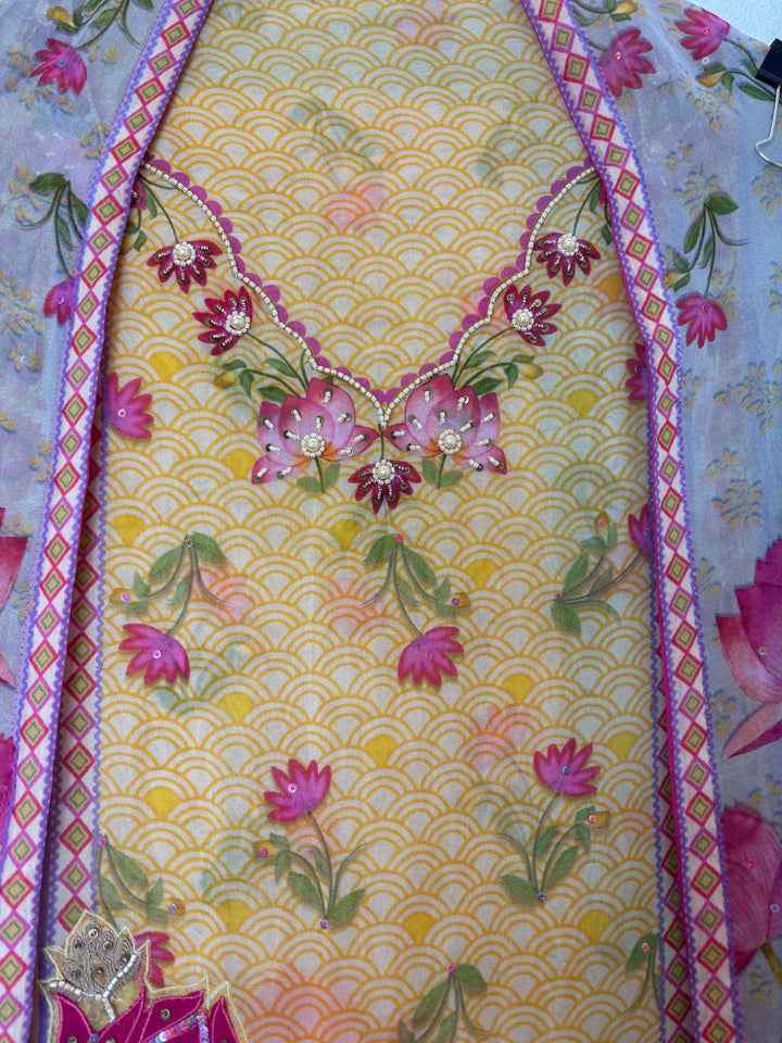 Florelle – Yellow Organza Pearl Floral Suit