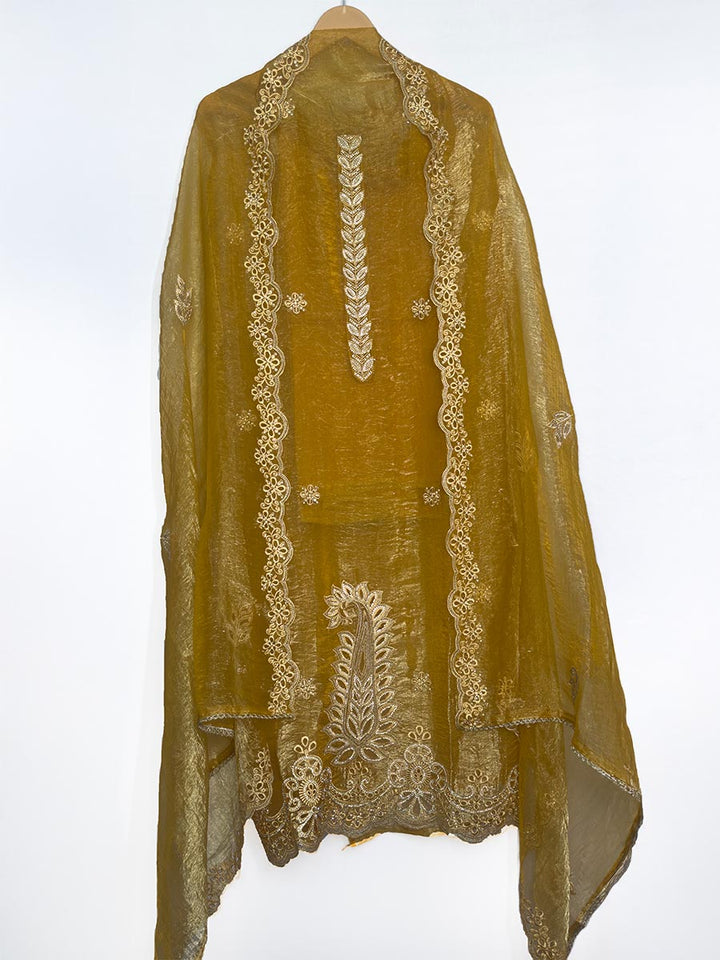 Sunehri – Laser Work Tissue Suit (Antique Mustard)