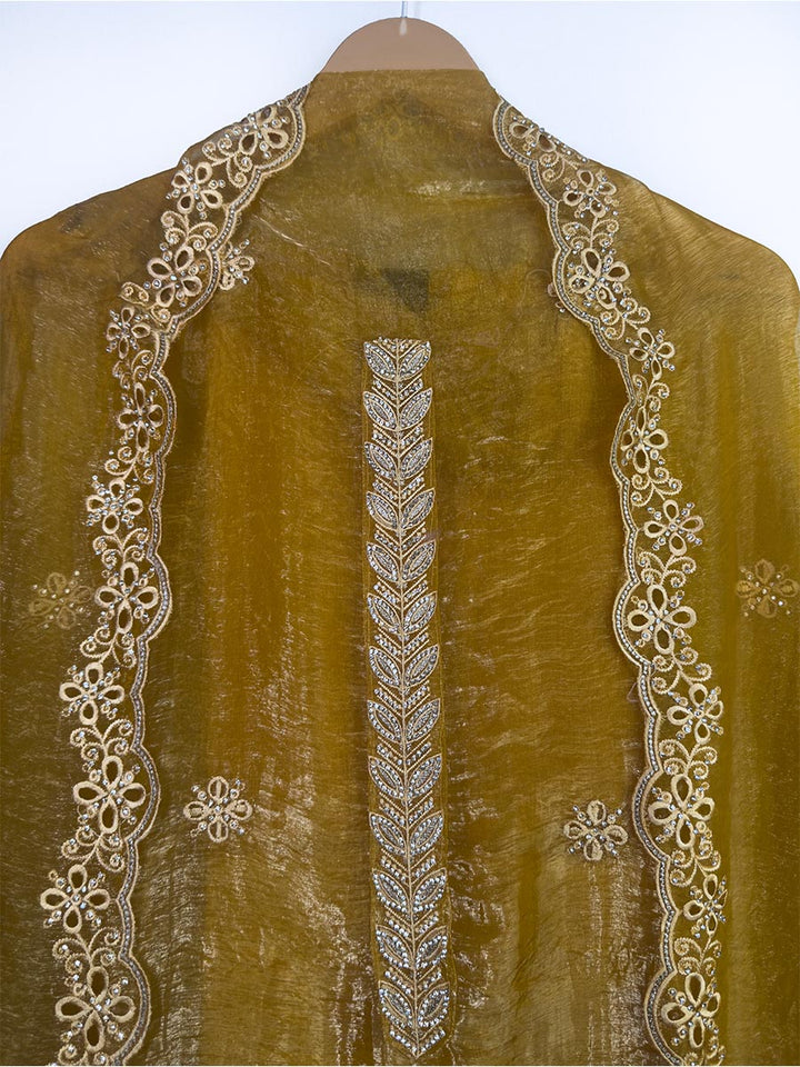 Sunehri – Laser Work Tissue Suit (Antique Mustard)