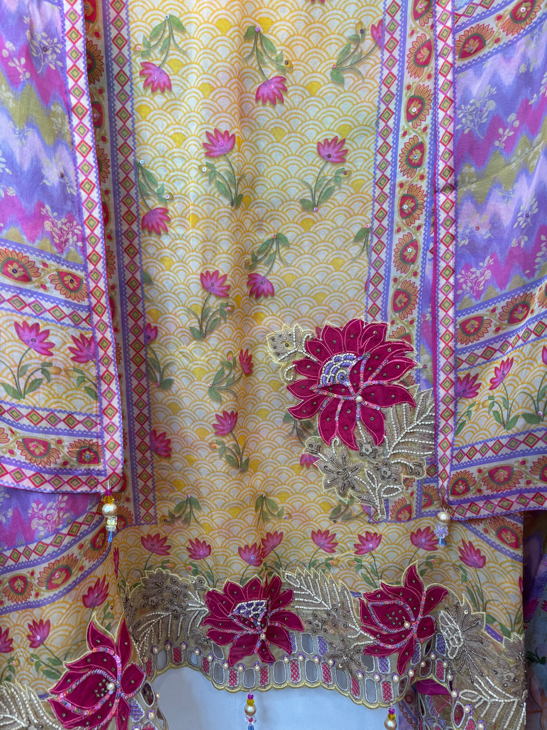 Florelle – Yellow Organza Pearl Floral Suit