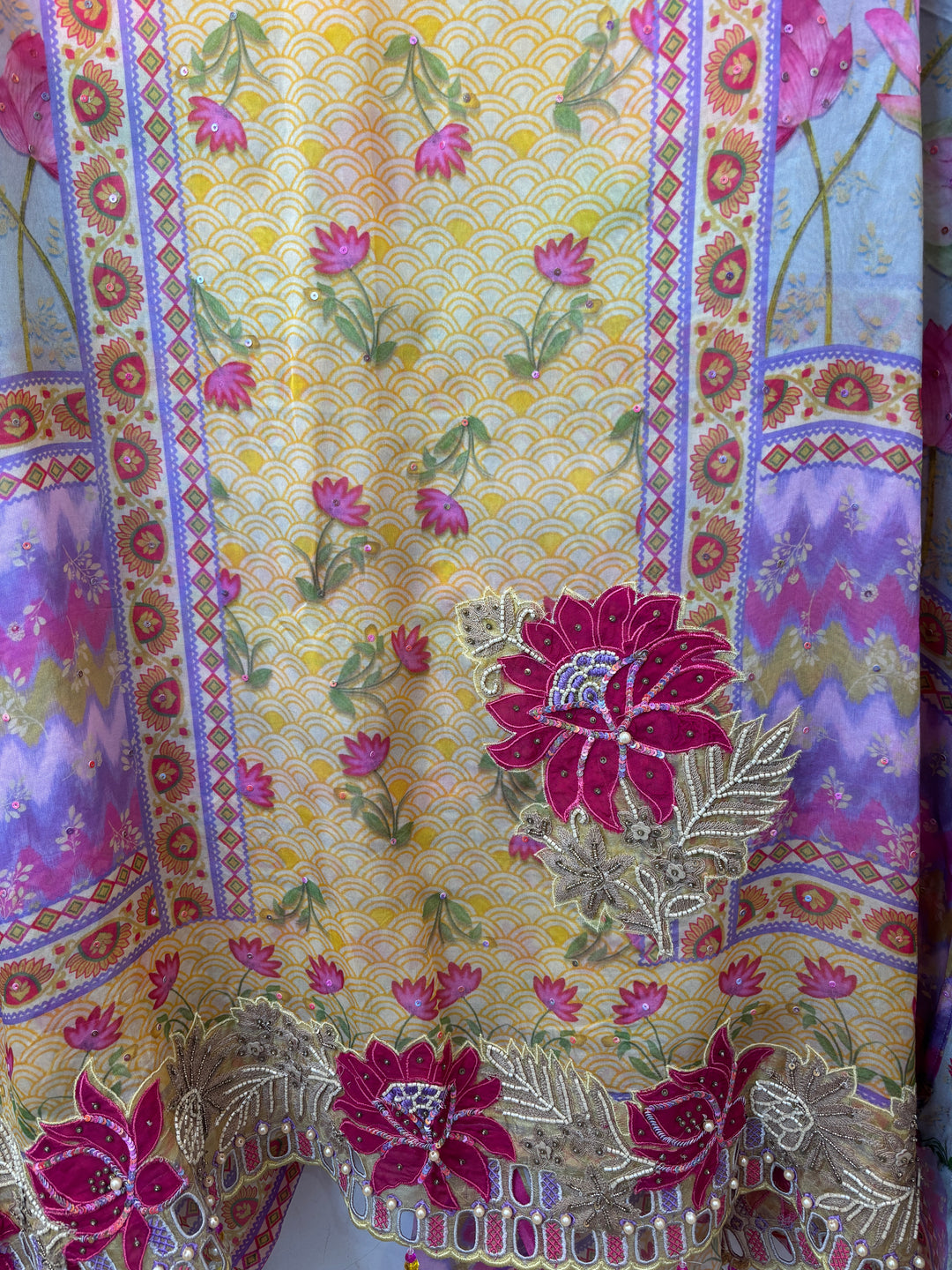 Florelle – Yellow Organza Pearl Floral Suit