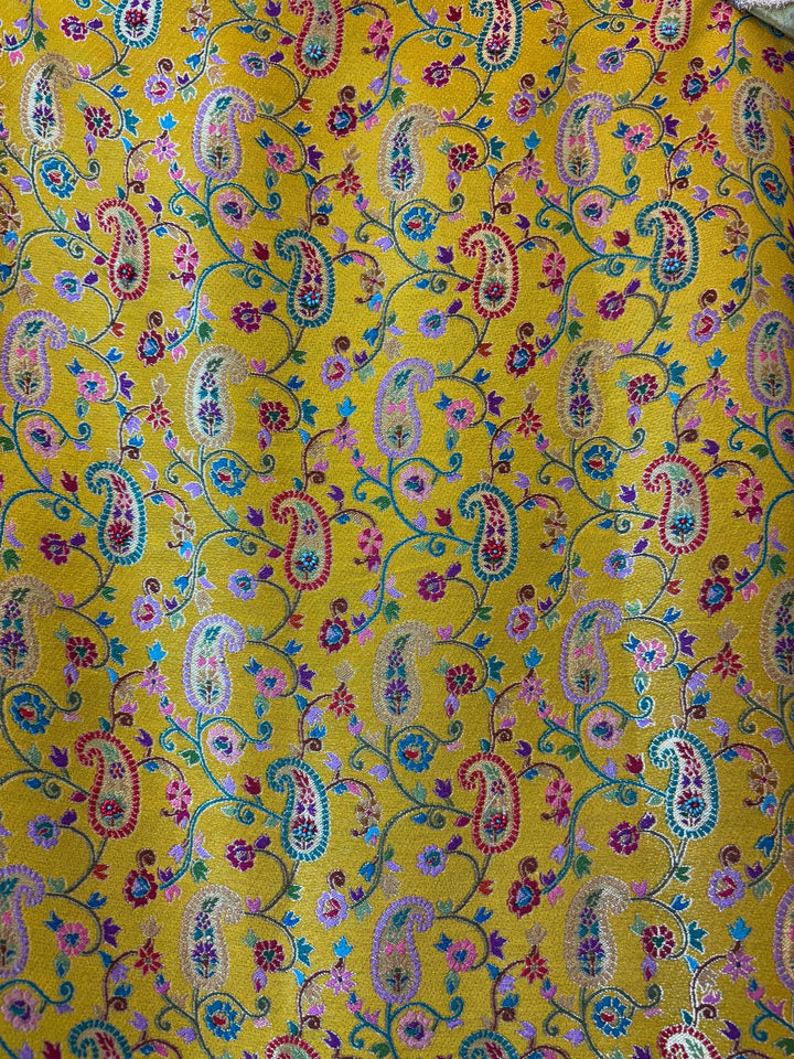 Dupira – Yellow Dupion Silk Woven Pearl Suit